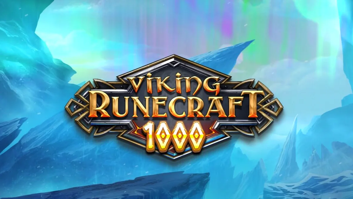 Viking Runecraft 1000 slot game interface showing Norse gods and cascading symbols